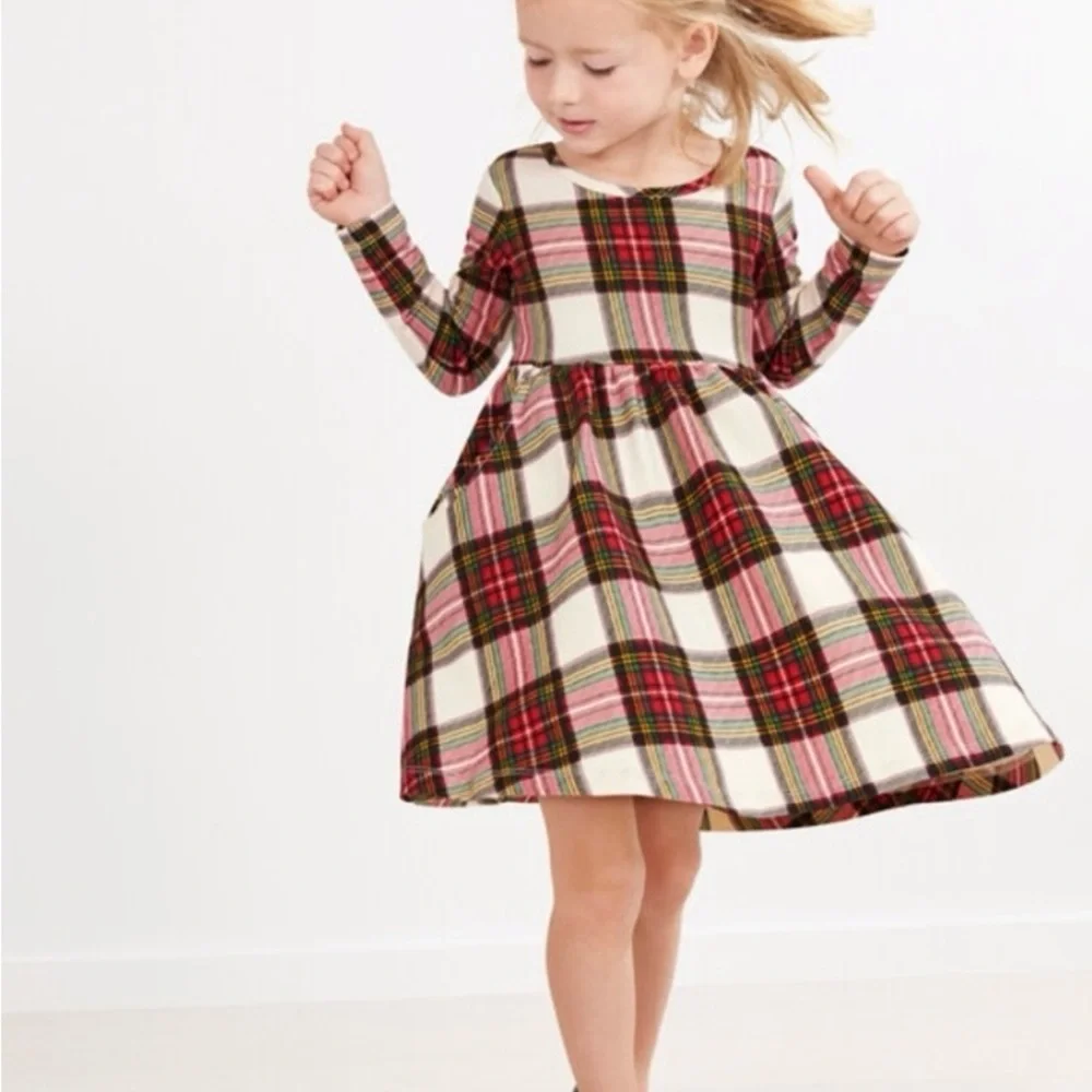 Girls Long Sleeve Red Plaid Hanna Andersson Skater Dress Size‎ 18-24 Months